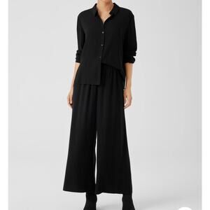 Eileen Fisher Silk Georgette Crepe Wide Leg Pleated Pants Sz XL Black High Waist
